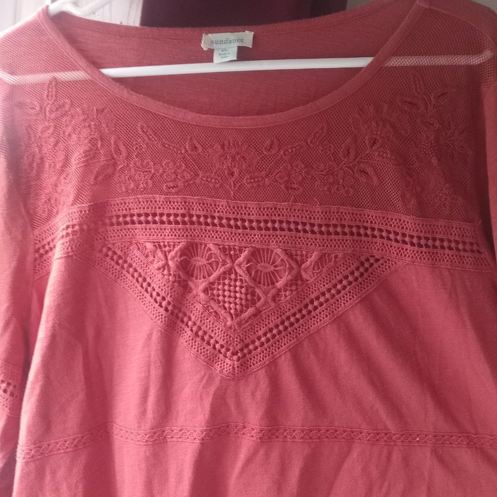 Sundance Burnt Orange Eden Tunic Top, Lace Detailing - Picture 2 of 6